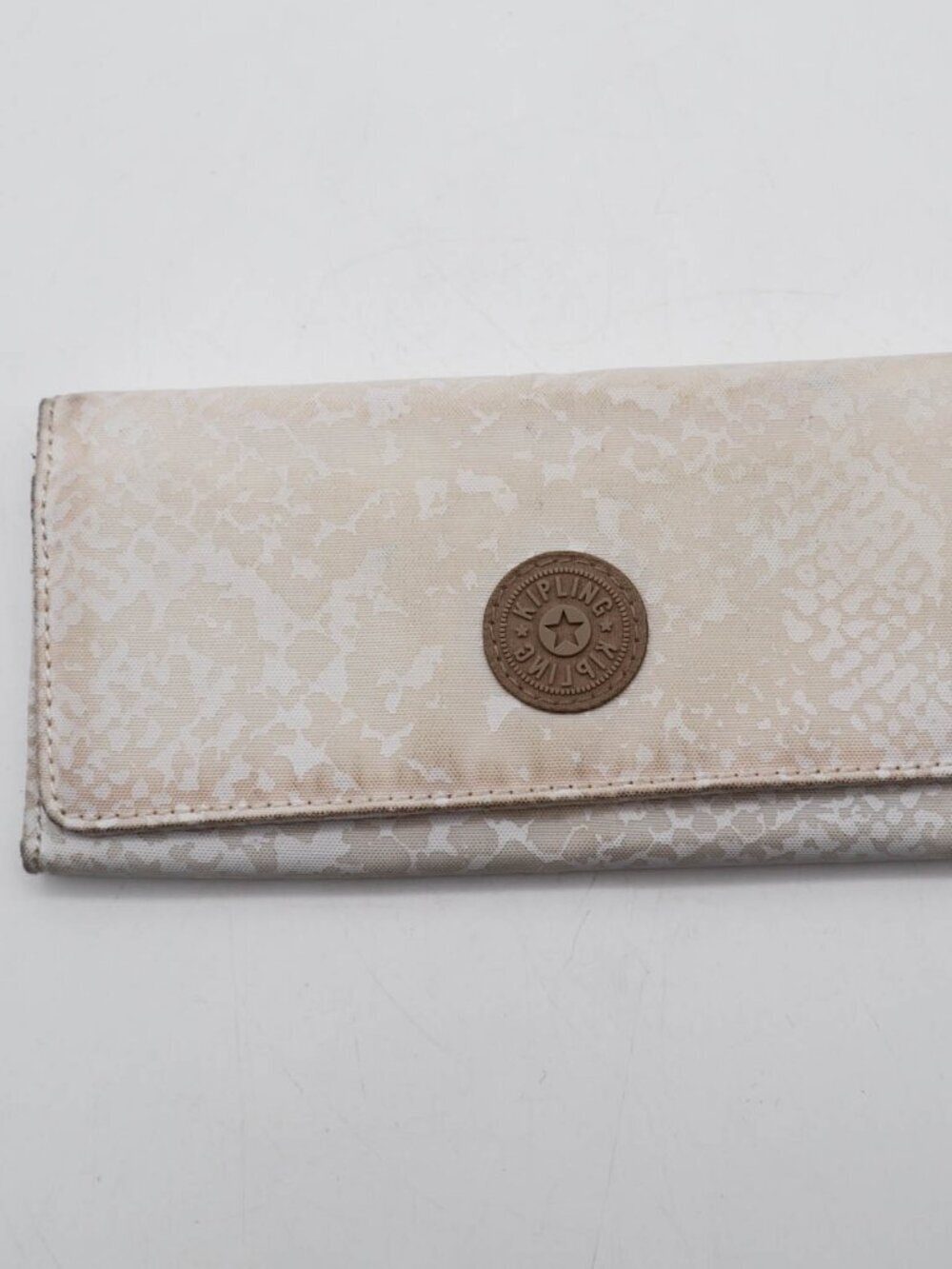 Kipling Money Land Snap Tri-fold Wallet Faux Snakeskin White Credit Cards Coins